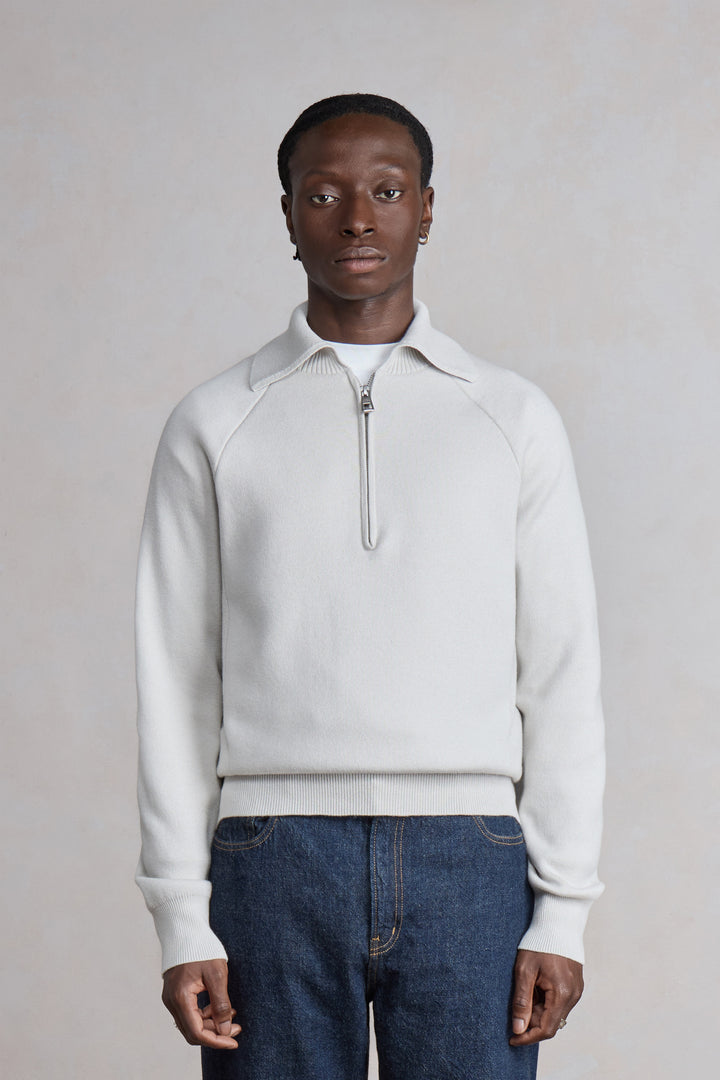 Zipped Polo Raglan - Light Grey melange