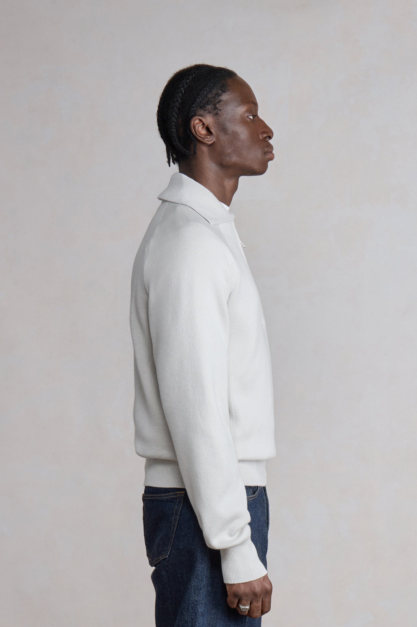Zipped Polo Raglan - Light Grey melange