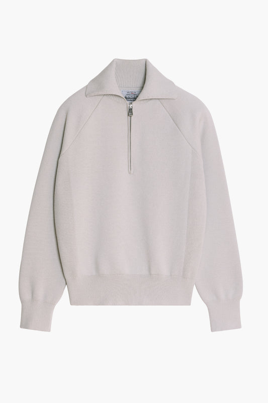 Zipped Polo Raglan - Light Grey melange