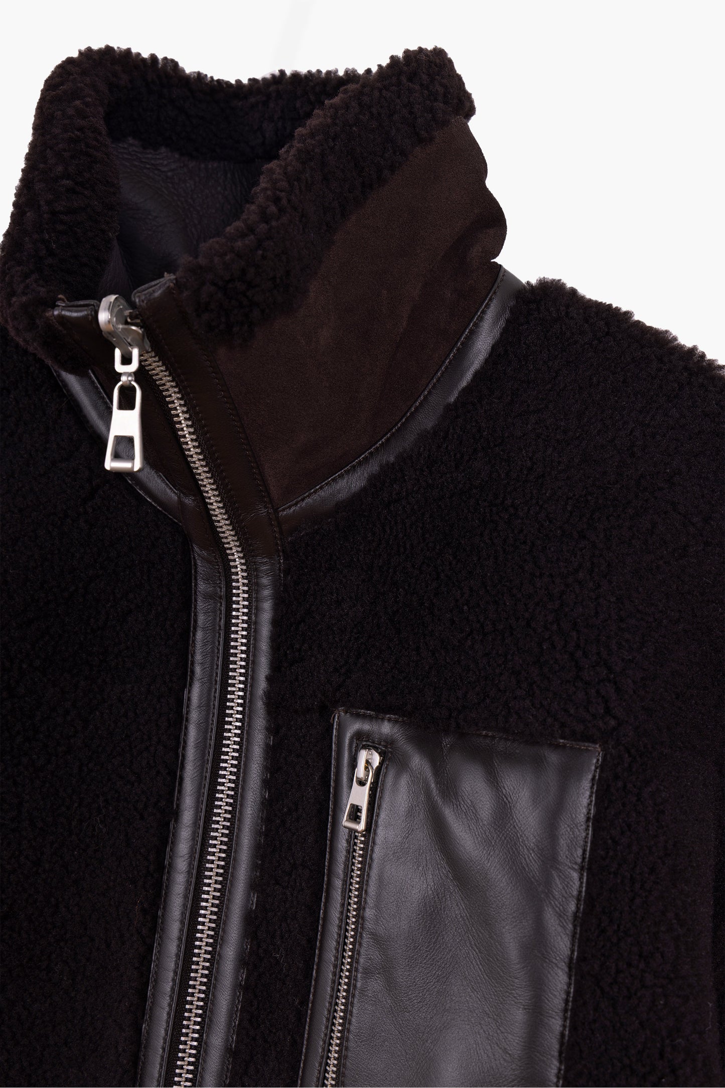 Blouson en peau lainée réversible - Marron foncé
