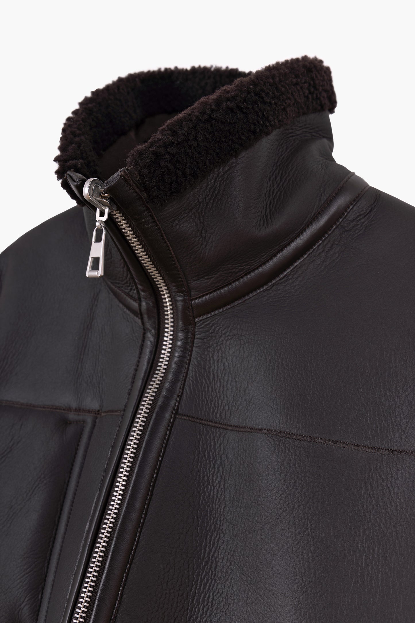 Blouson en peau lainée réversible - Marron foncé