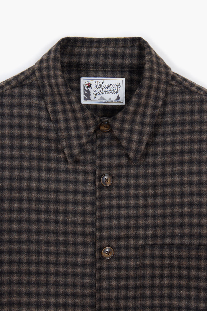 Western Overshirt - Carreaux Laine Recyclée Marron/Beige