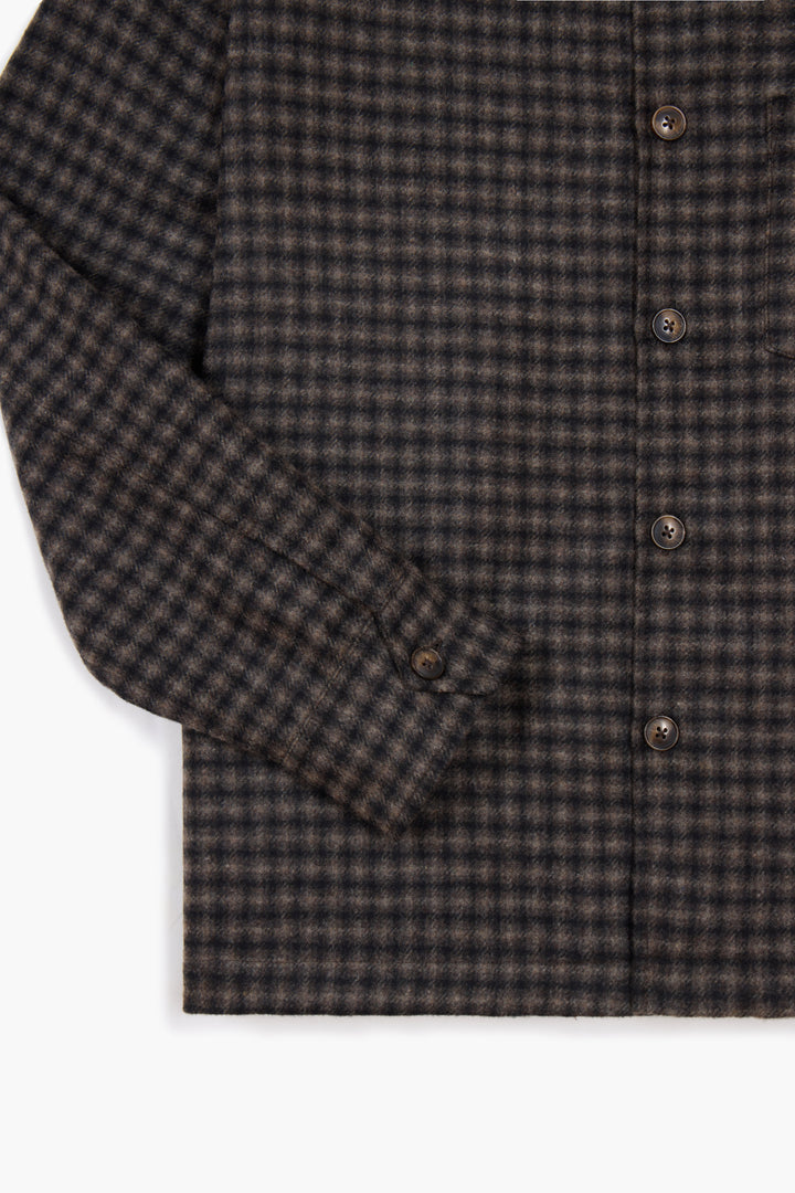 Western Overshirt - Carreaux Laine Recyclée Marron/Beige