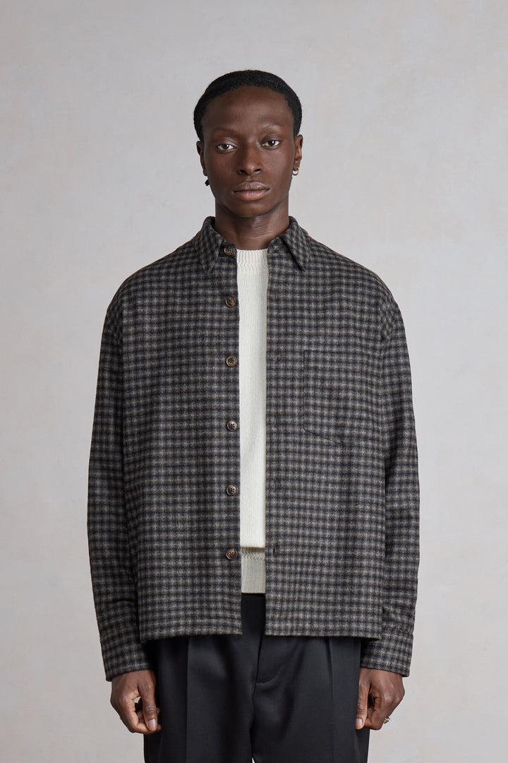 Western Overshirt - Carreaux Laine Recyclée Marron/Beige