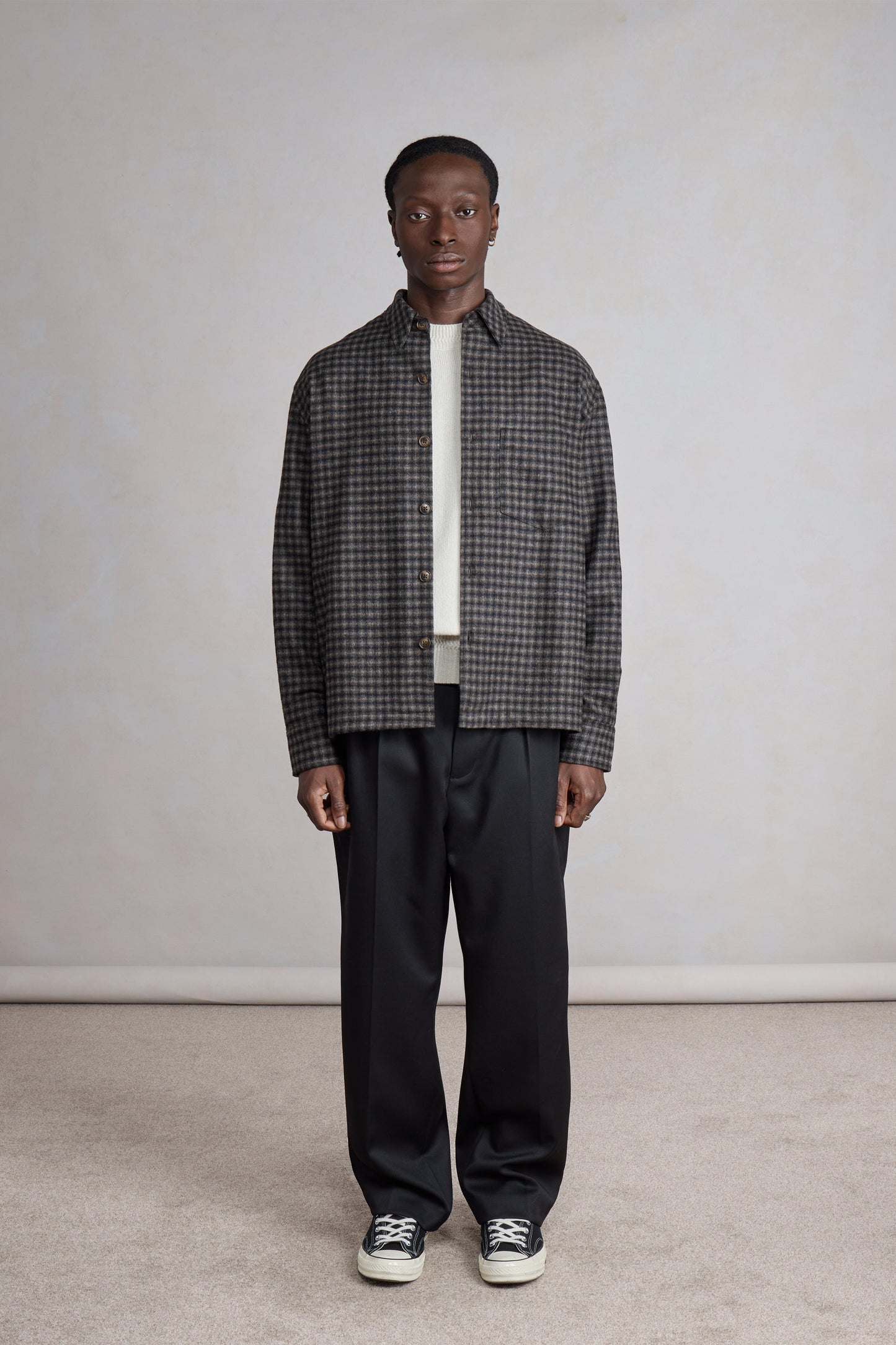 Western Overshirt - Carreaux Laine Recyclée Marron/Beige