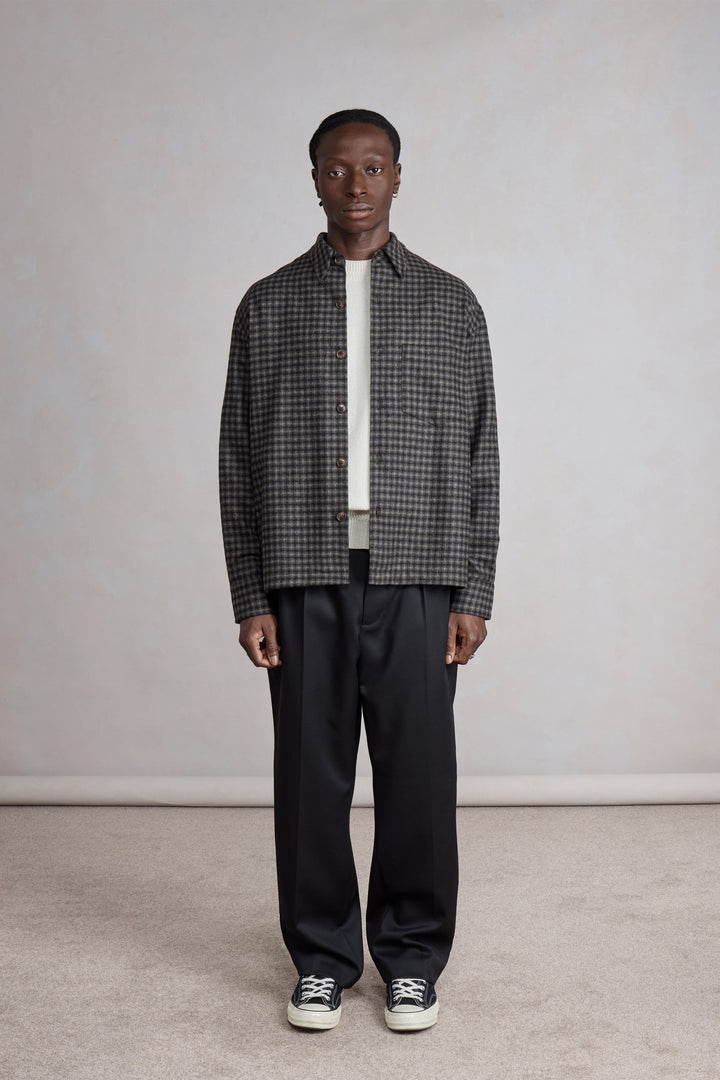 Western Overshirt - Carreaux Laine Recyclée Marron/Beige