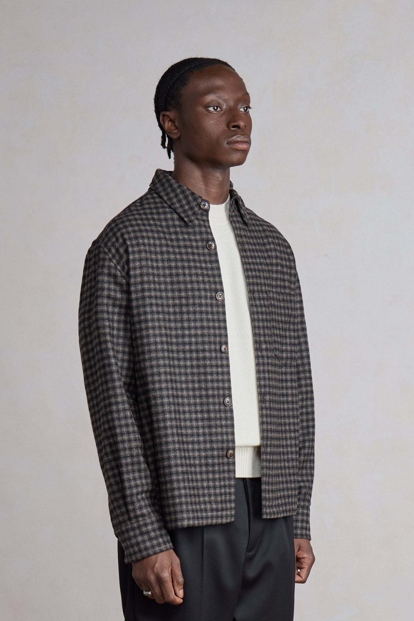 Western Overshirt - Carreaux Laine Recyclée Marron/Beige