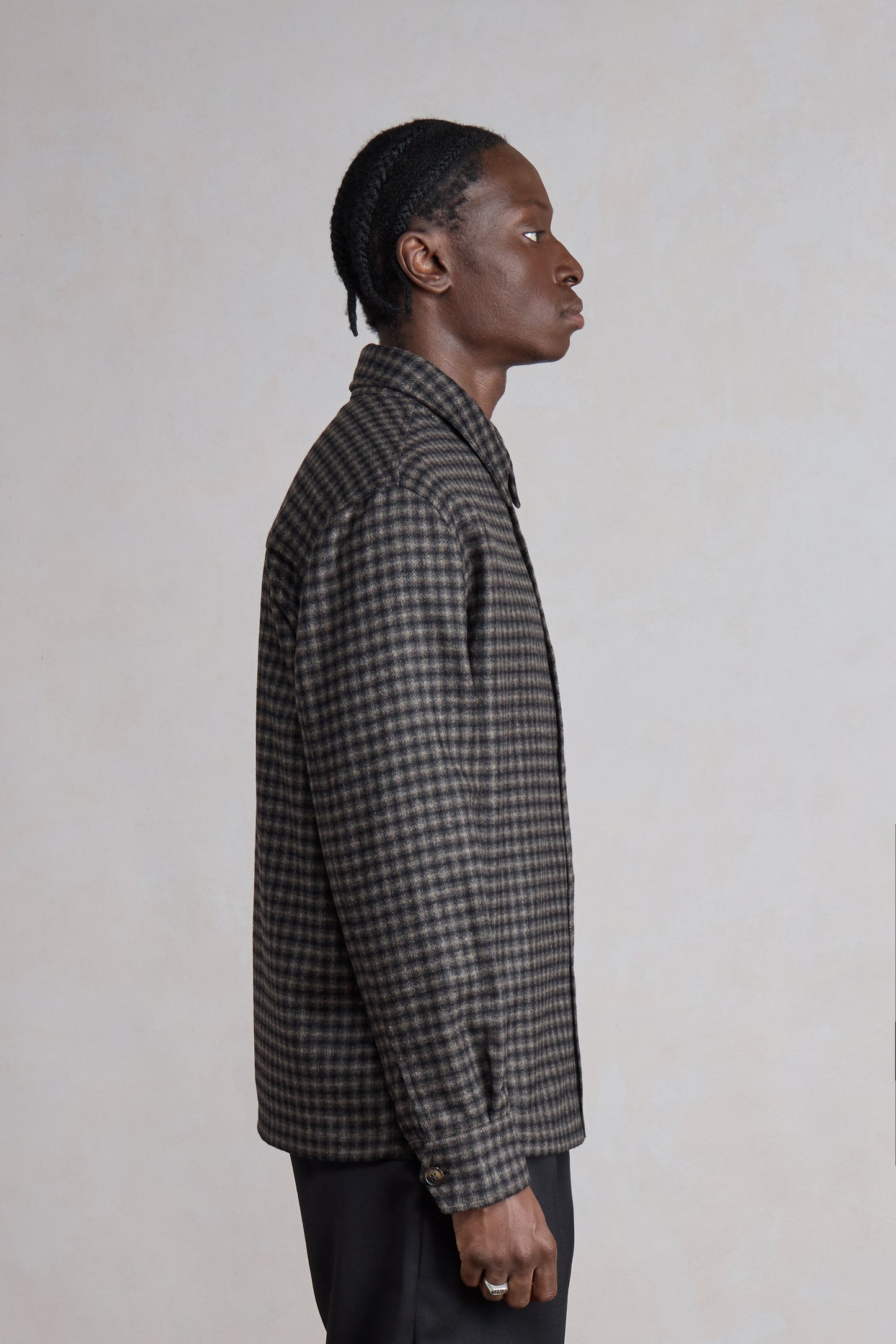 Western Overshirt - Carreaux Laine Recyclée Marron/Beige