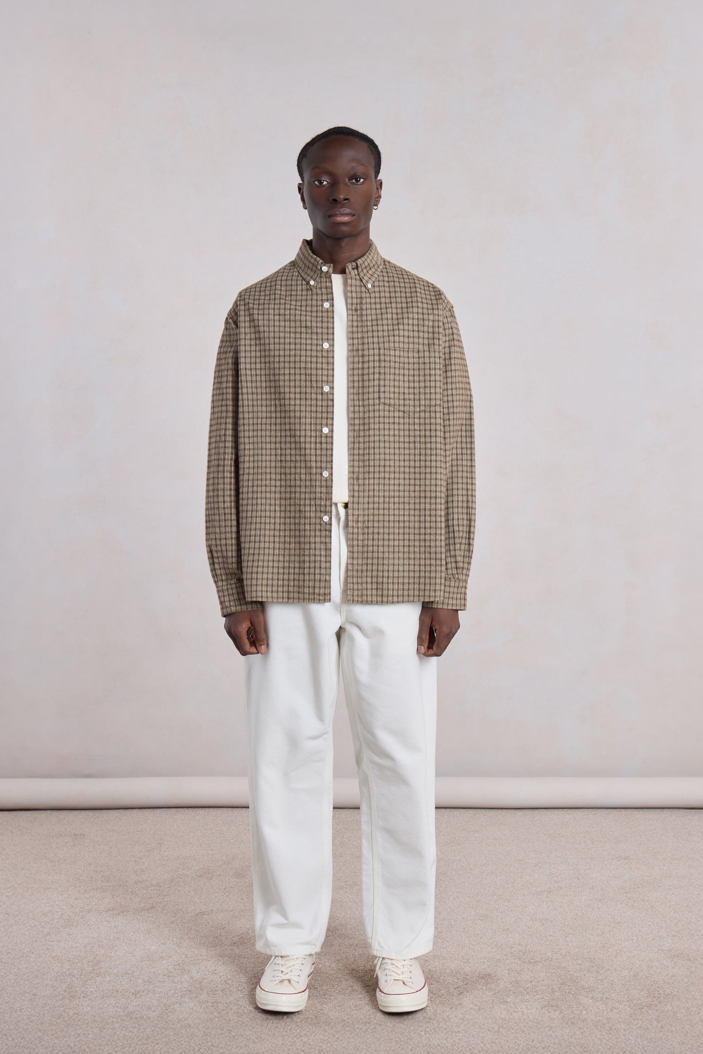 Dad's shirt - Flanelle de coton à carreaux Marron/Vert