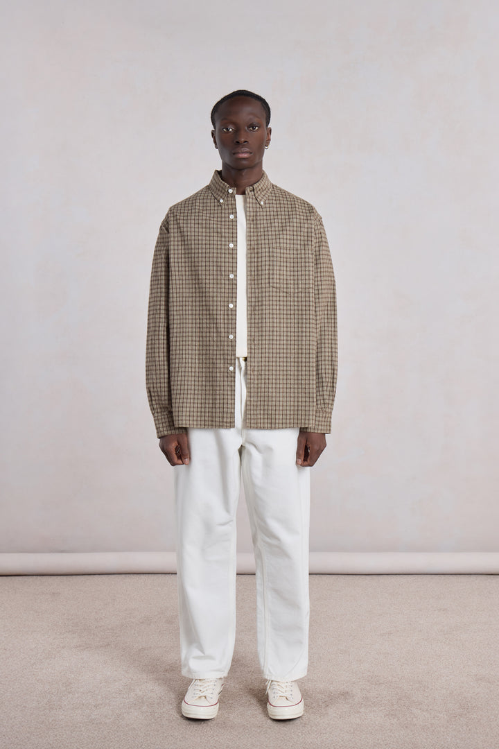 Dad's shirt - Flanelle de coton à carreaux Marron/Vert