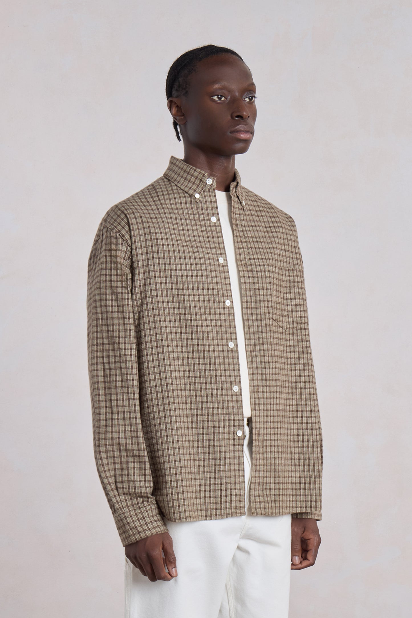 Dad's shirt - Flanelle de coton à carreaux Marron/Vert