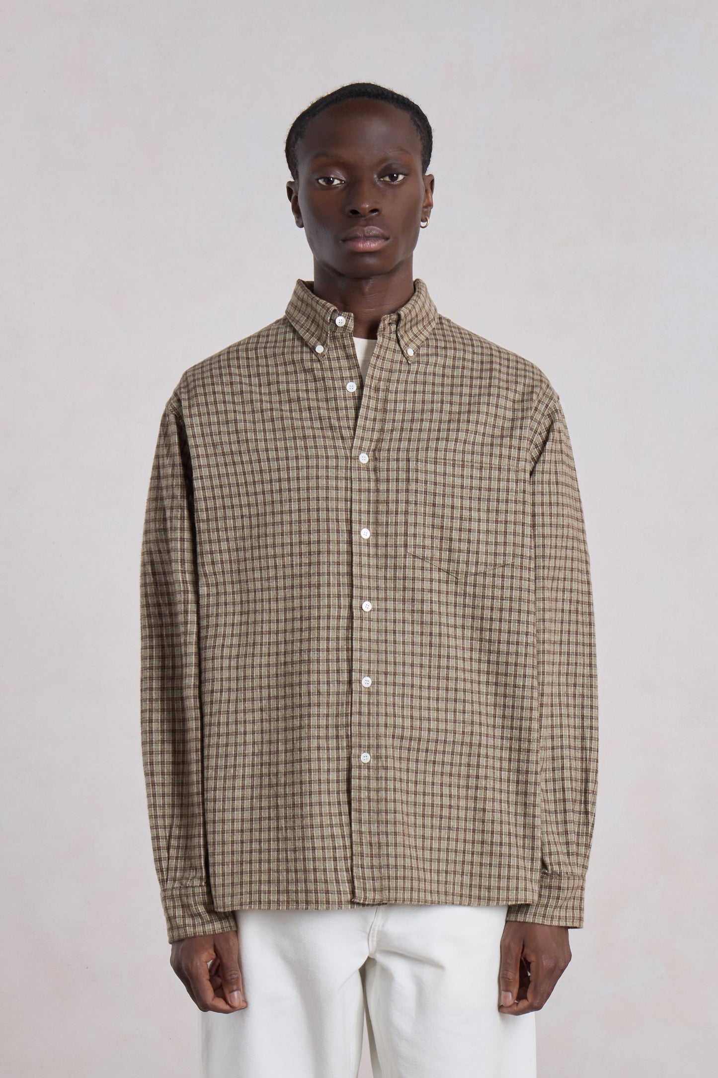 Dad's shirt - Flanelle de coton à carreaux Marron/Vert