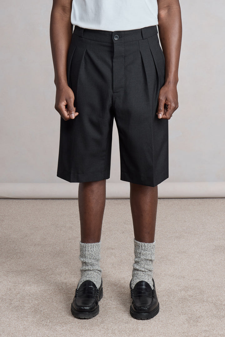 French Military Shorts - Toile de Laine Tropicale Gris Anthracite