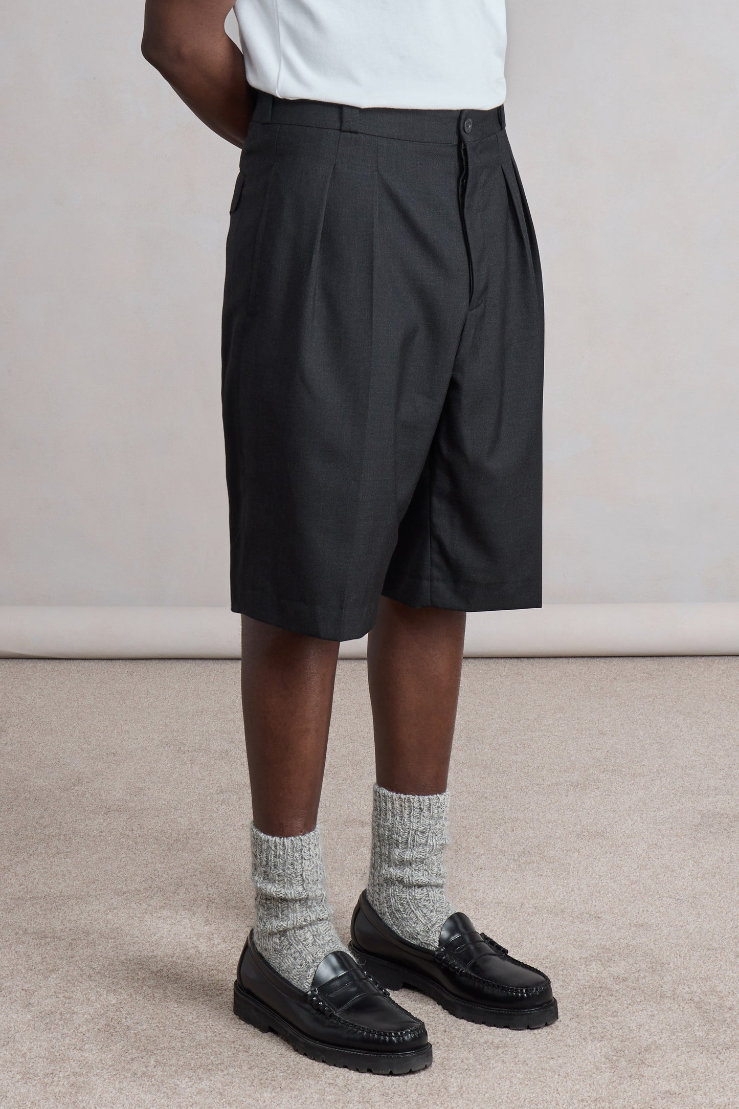 French Military Shorts - Toile de Laine Tropicale Gris Anthracite