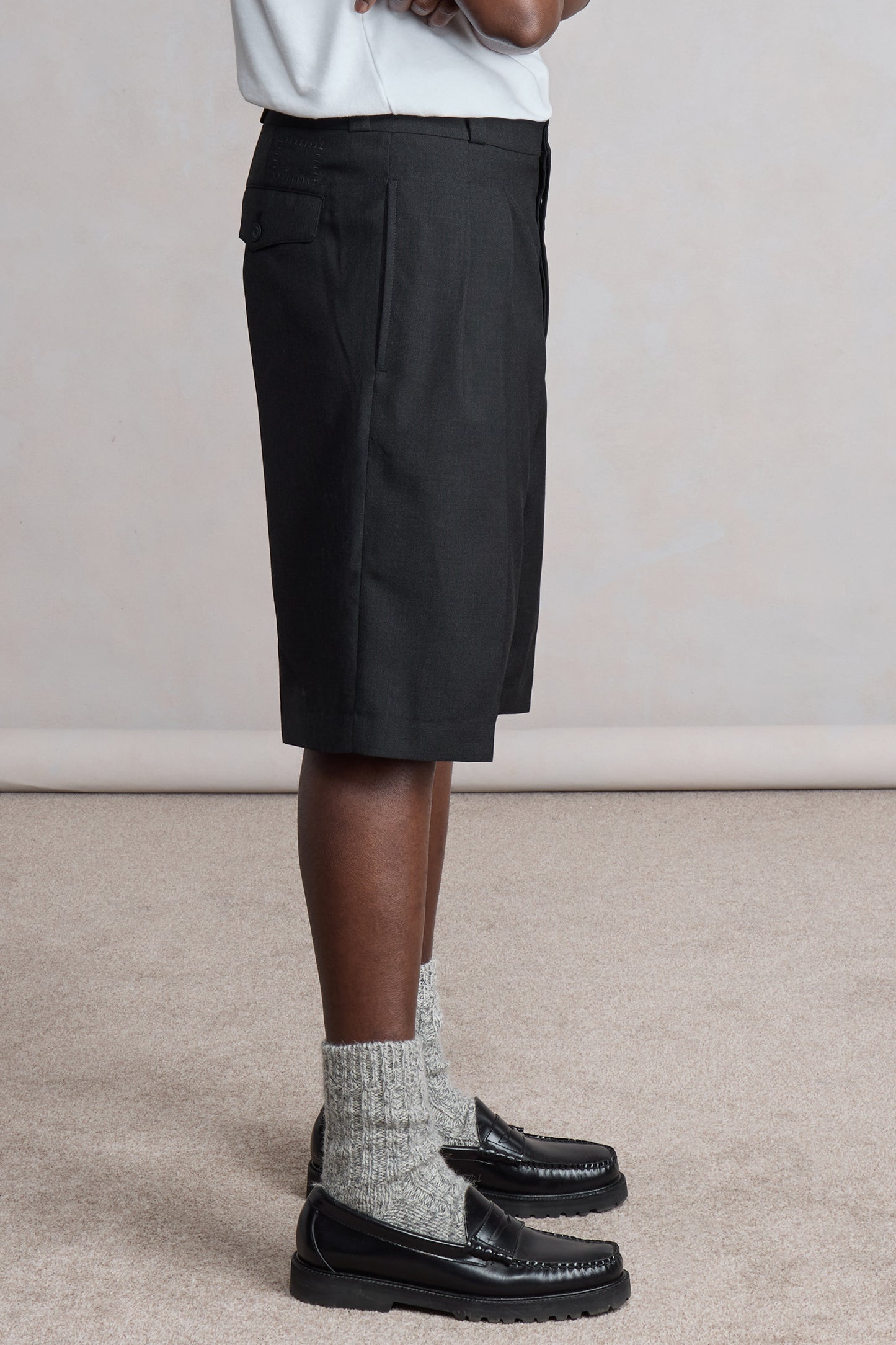 French Military Shorts - Toile de Laine Tropicale Gris Anthracite