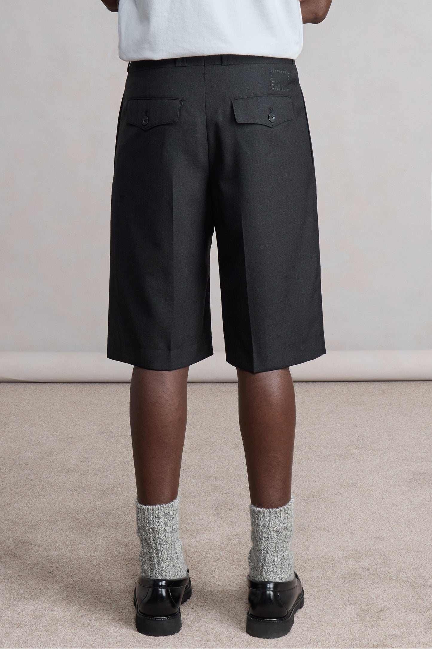French Military Shorts - Toile de Laine Tropicale Gris Anthracite