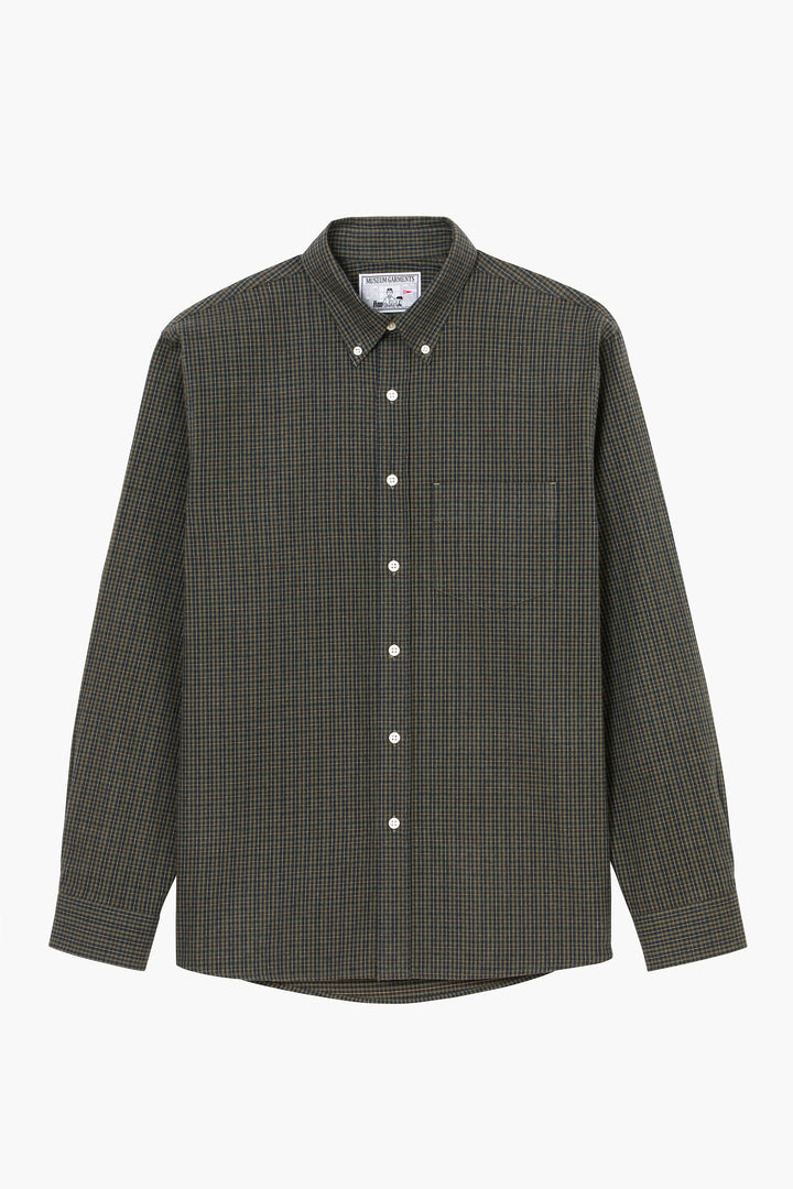 Dad's shirt - Coton brossé à micro carreaux Vert Foncé/Vert