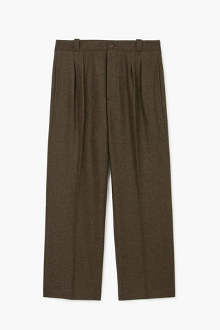Pantalon French Military - Flanelle de laine vierge épaisse Vert Foncé Chiné