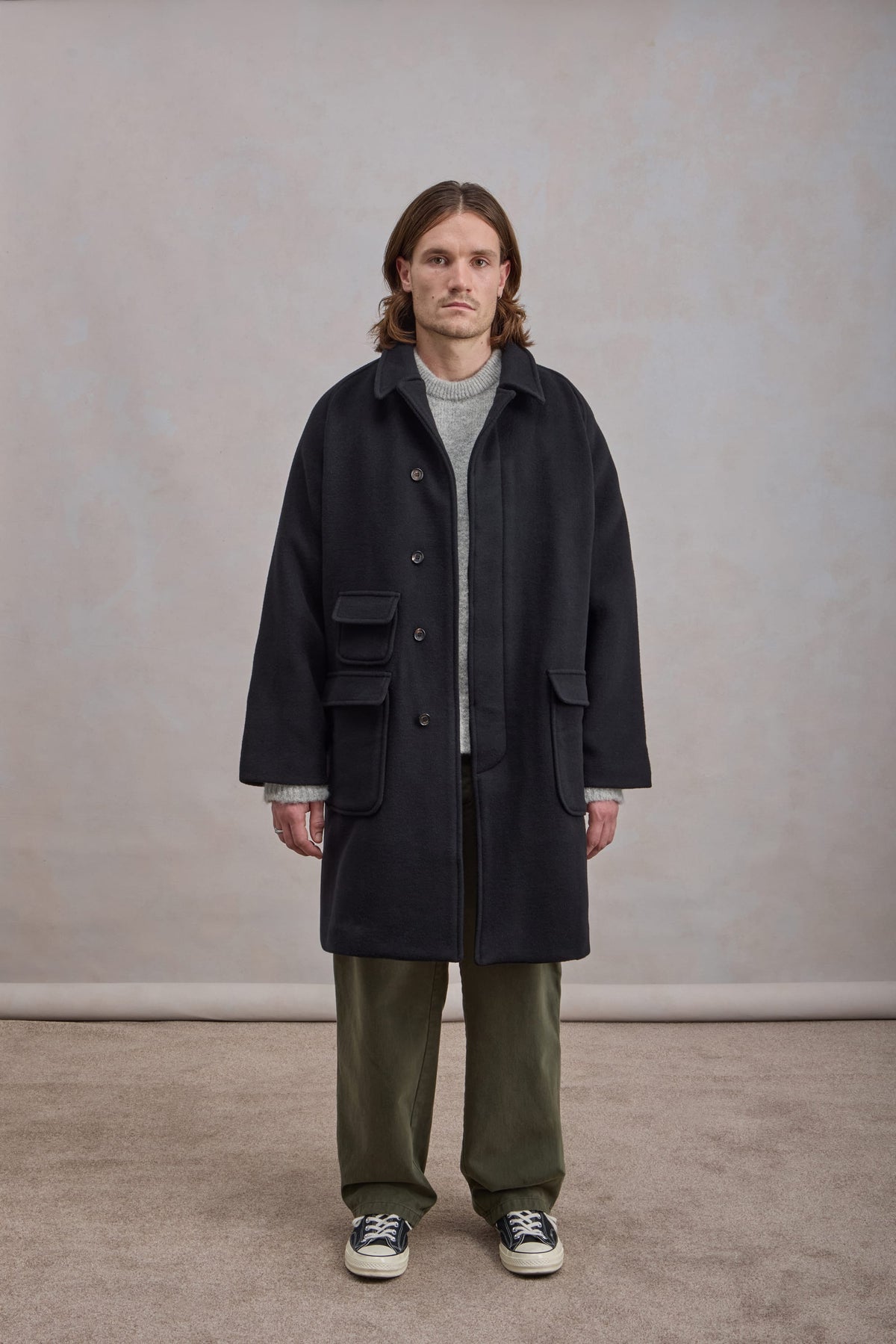 Manteau Balmacaan en laine - Noir