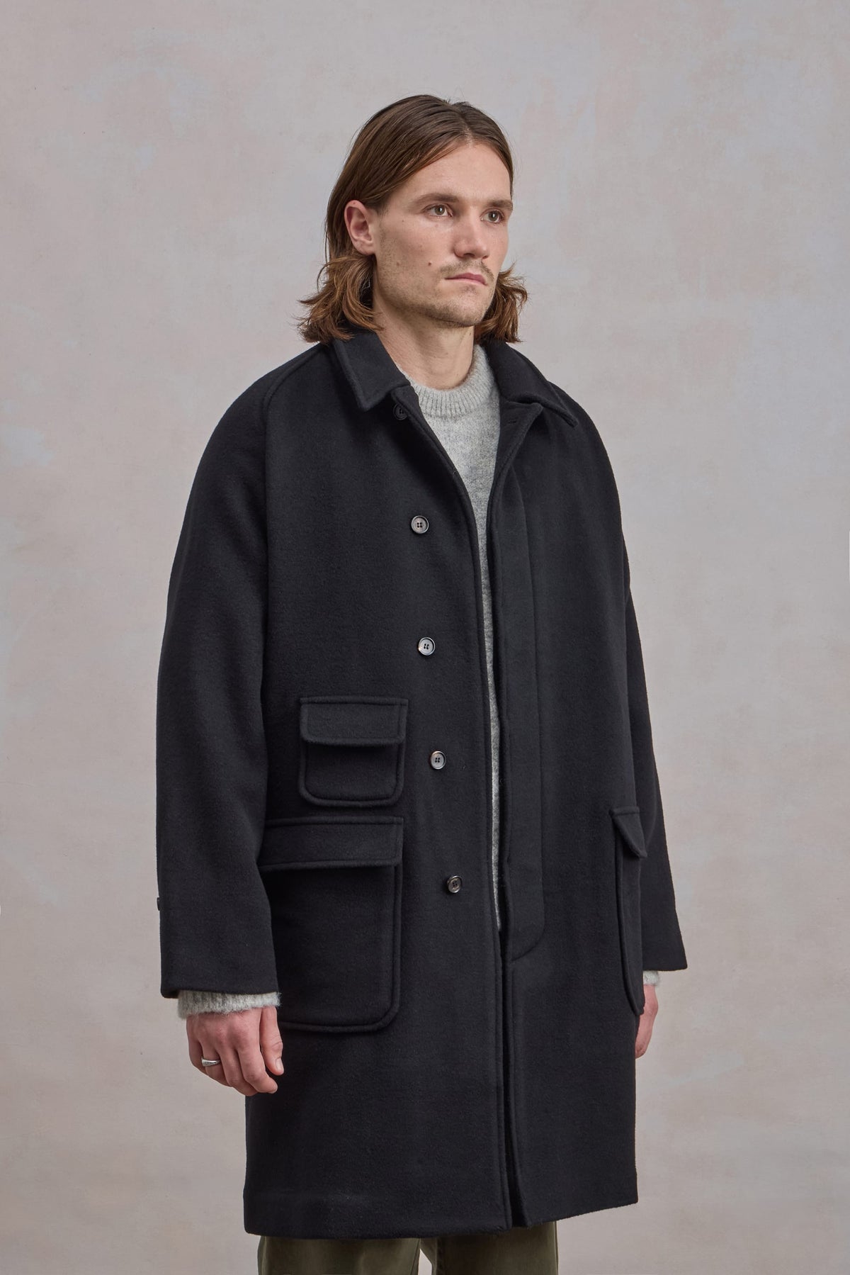 Manteau Balmacaan en laine - Noir