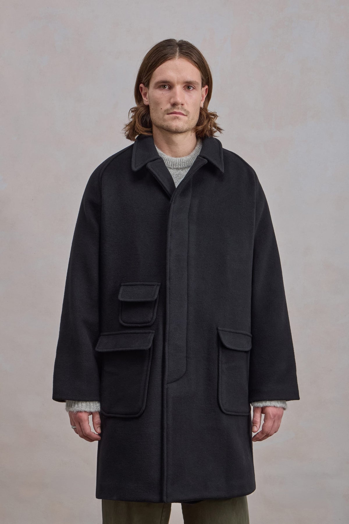 Manteau Balmacaan en laine - Noir