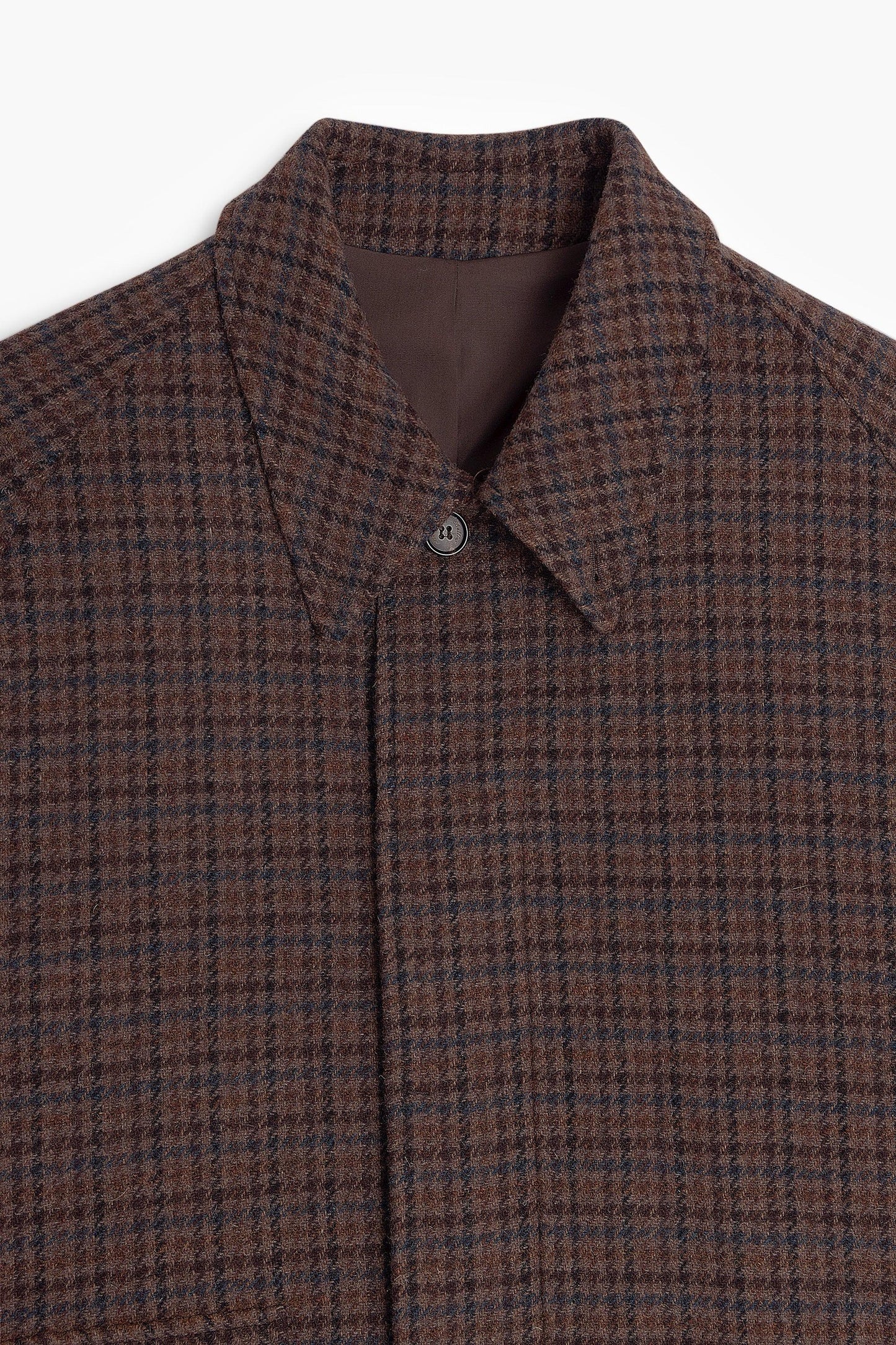 Balmacaan Wool Coat - Brown Houndstooth