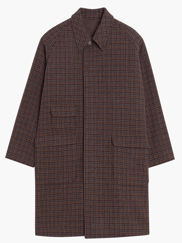 Manteau Balmacaan en laine - Pied de poule Marron