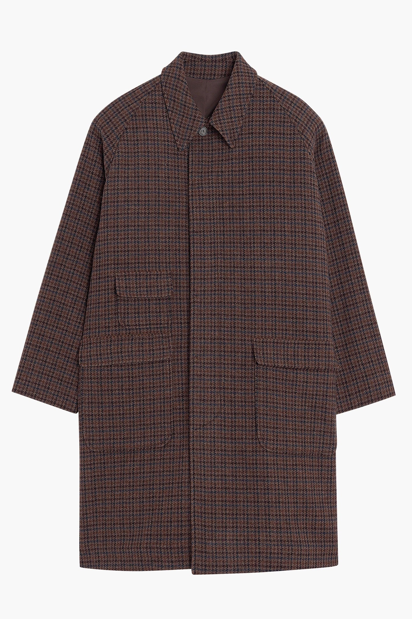 Balmacaan Wool Coat - Brown Houndstooth