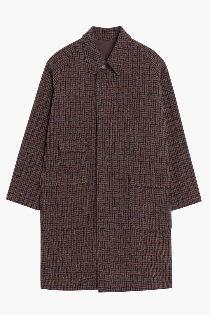 Manteau Balmacaan en laine - Pied de poule Marron