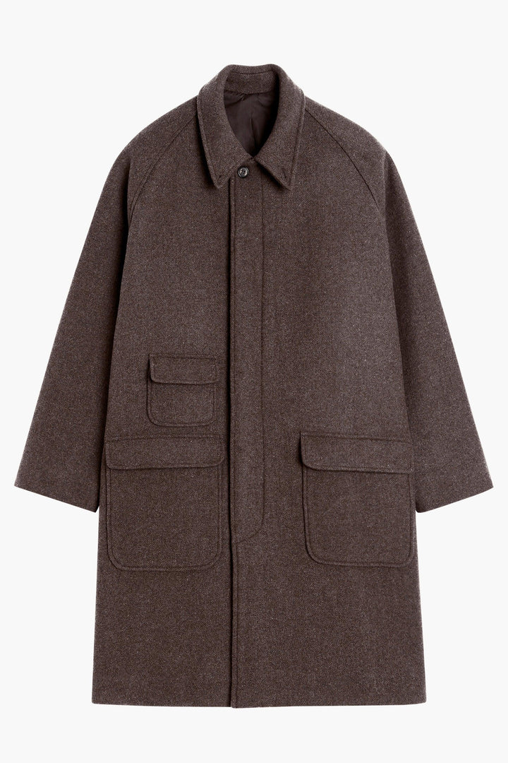 Balmacaan Wool Coat - Brown