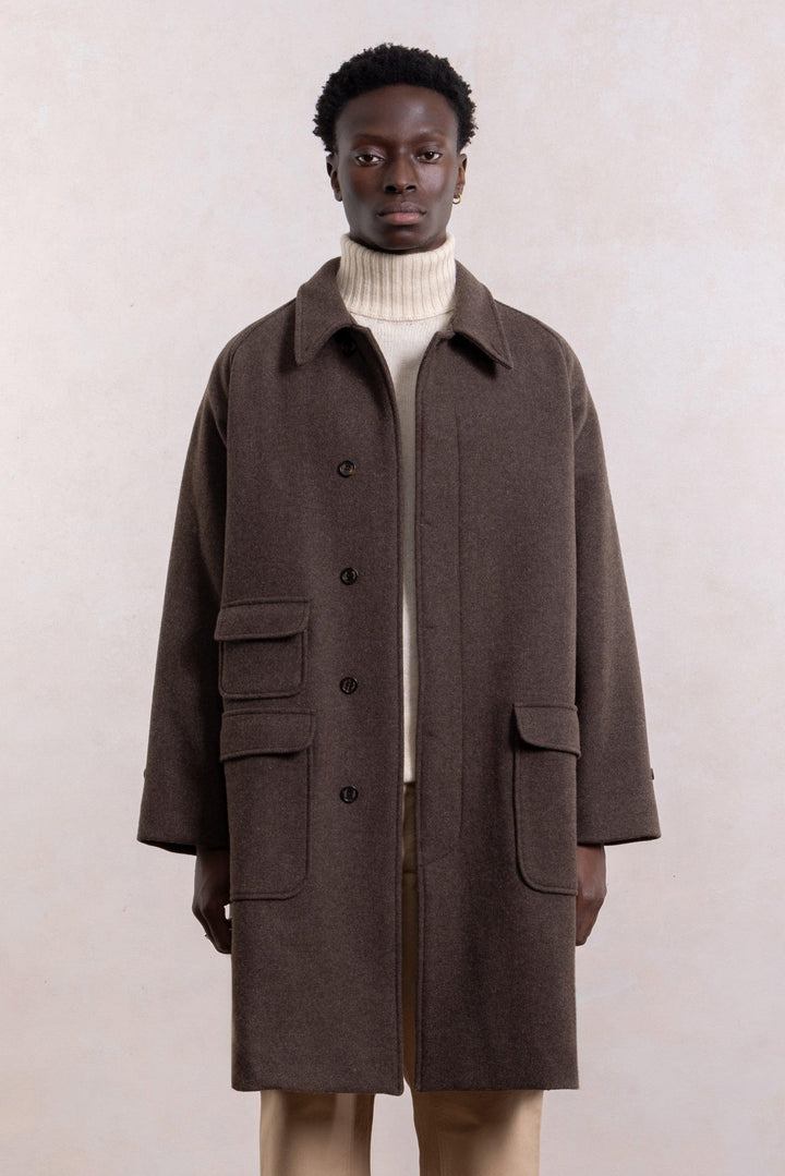 Balmacaan Wool Coat - Brown