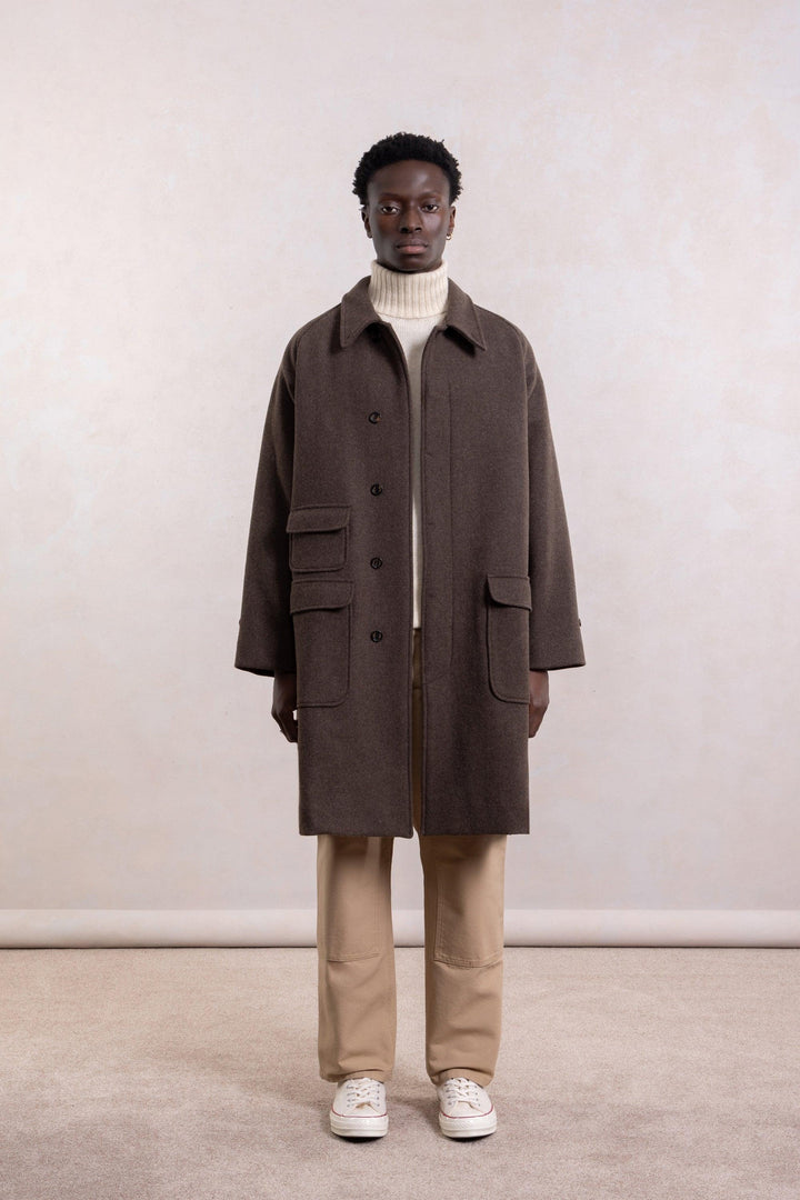 Balmacaan Wool Coat - Brown