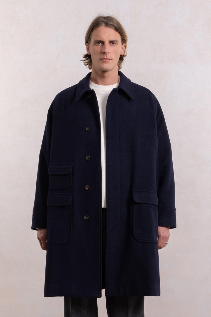 Manteau Balmacaan en laine - Marine