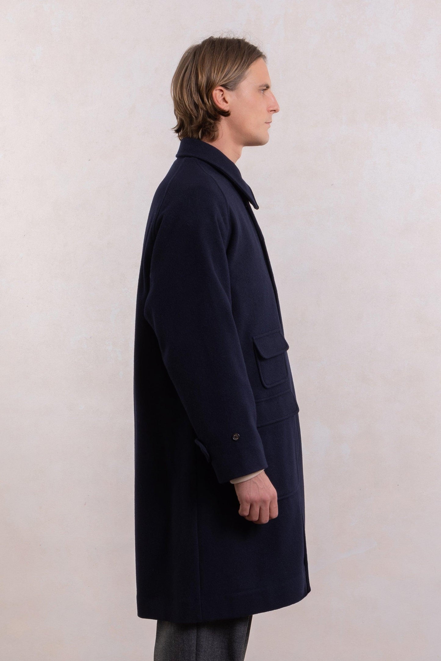 Balmacaan Wool Coat - Navy