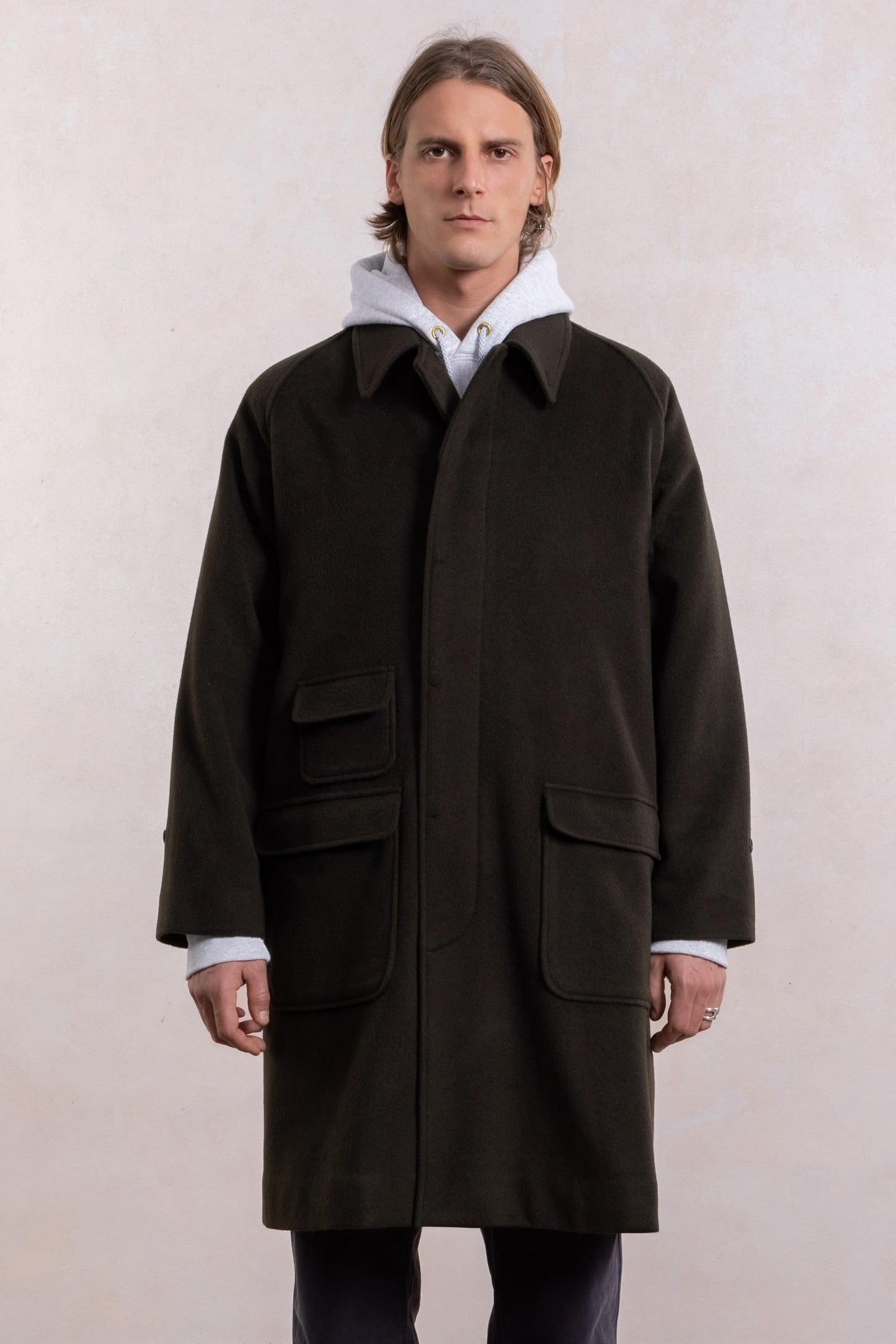 Balmacaan Wool Coat - Dark Olive