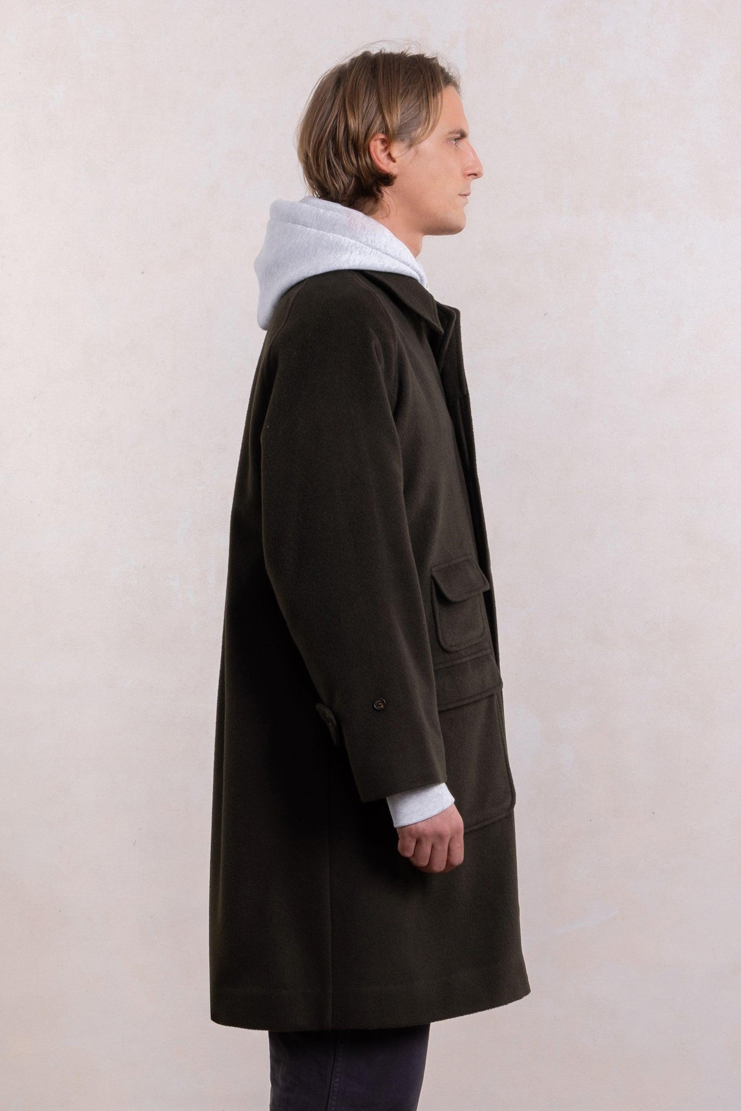 Balmacaan Wool Coat - Dark Olive