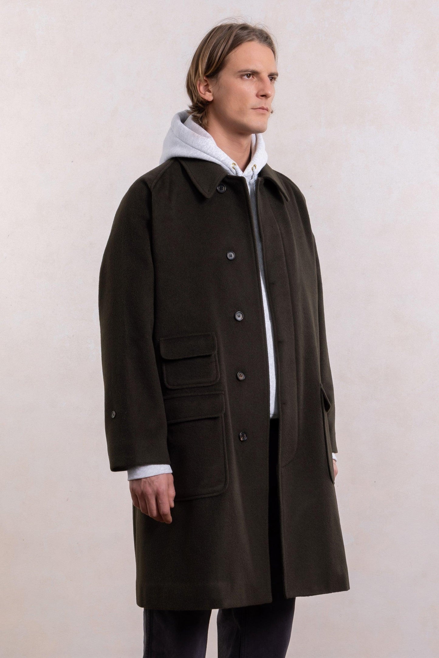 Balmacaan Wool Coat - Dark Olive