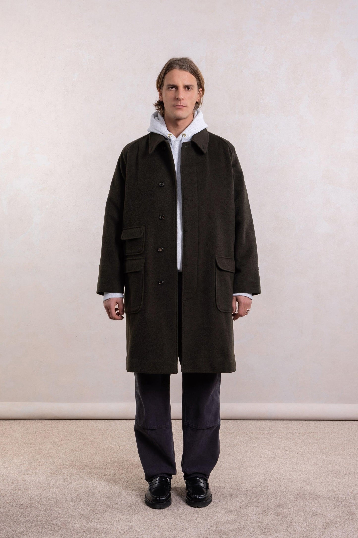 Balmacaan Wool Coat - Dark Olive