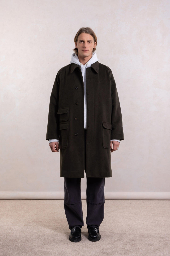 Balmacaan Wool Coat - Dark Olive