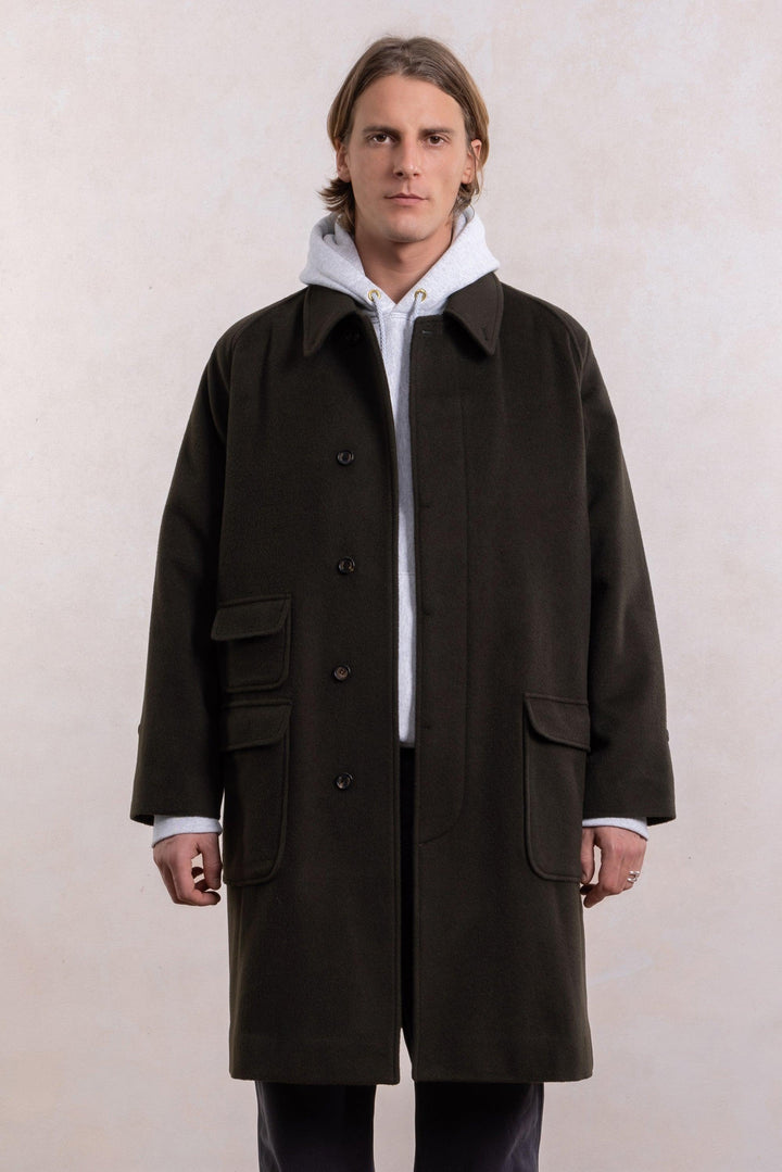 Balmacaan Wool Coat - Dark Olive