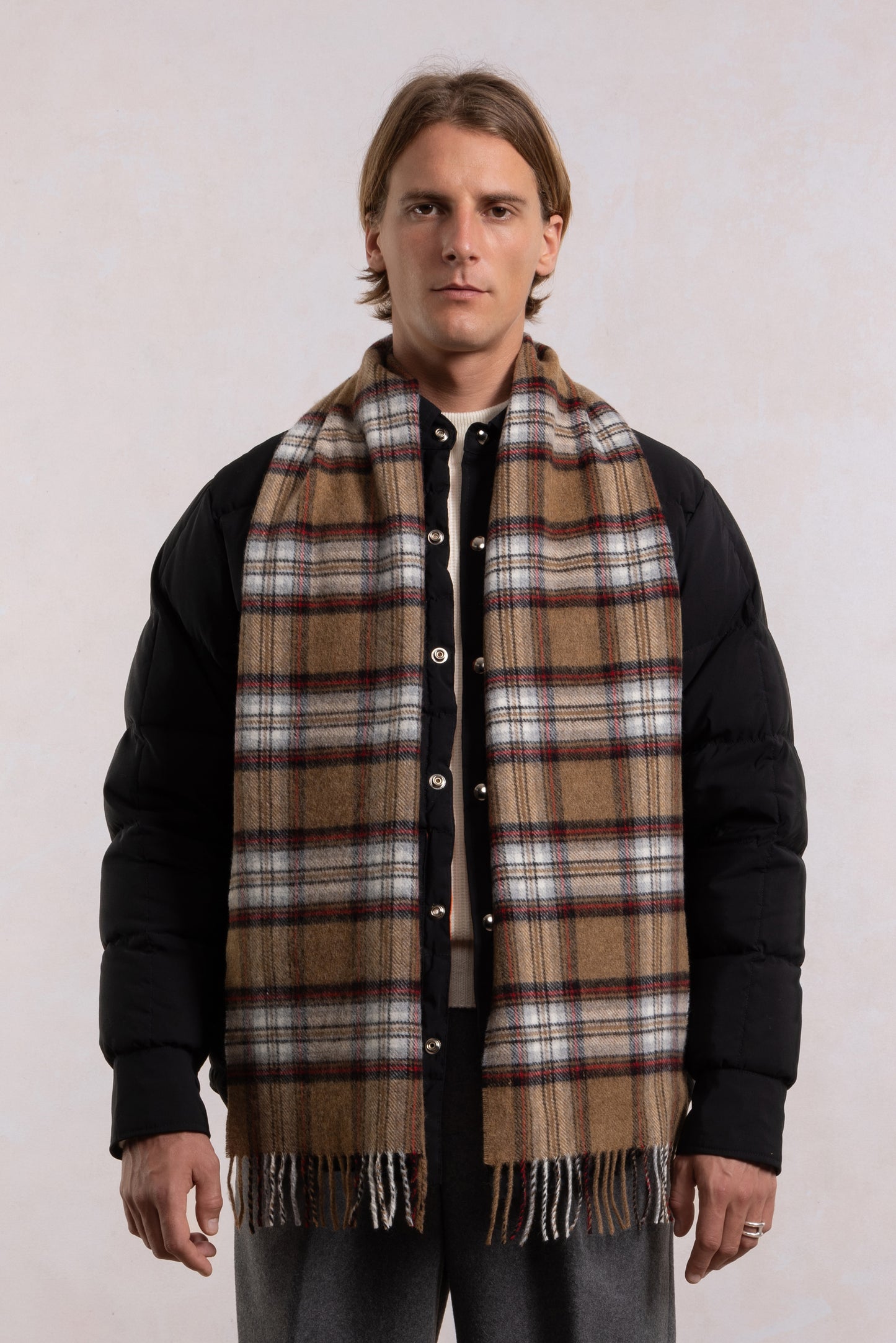 Lambswool Scarf - Camel Stewart Check