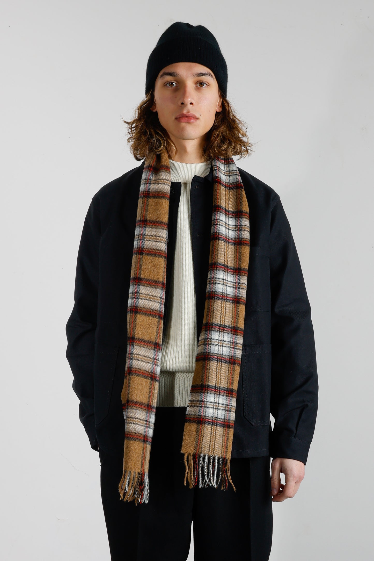 Lambswool Scarf - Camel Stewart Check