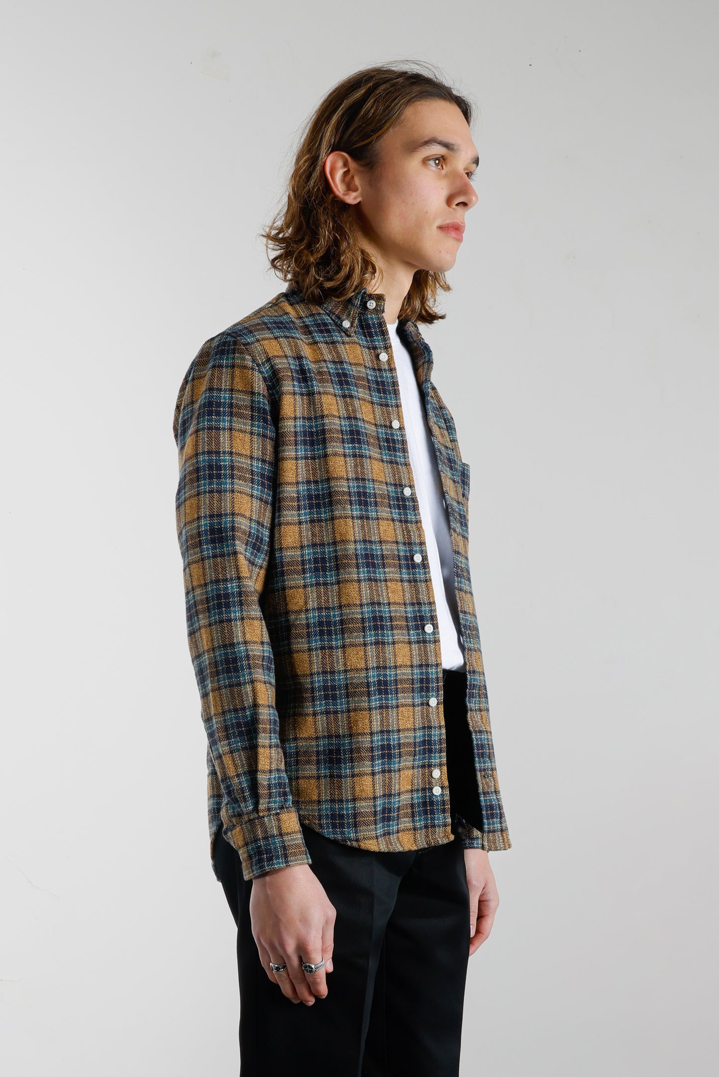 Checked Tweed Flannel Shirt - Yellow