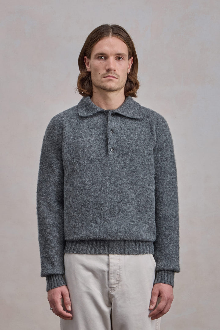 Shaggy Dog wool polo collar sweater – Dark Grey