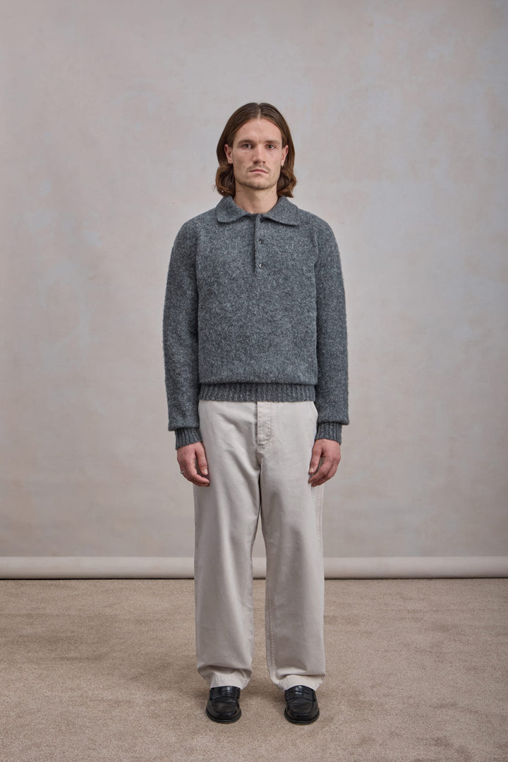 Shaggy Dog wool polo collar sweater – Dark Grey