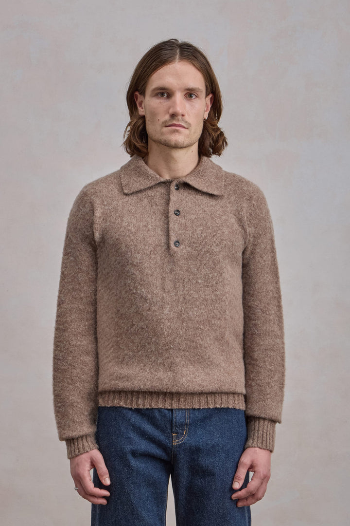 Shaggy Dog wool polo collar sweater – Brown