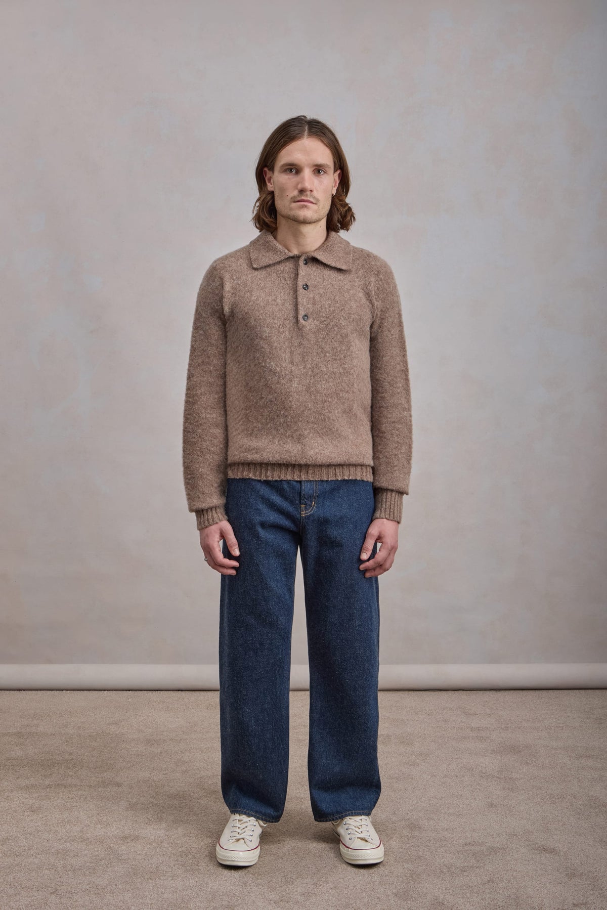 Shaggy Dog wool polo collar sweater – Brown