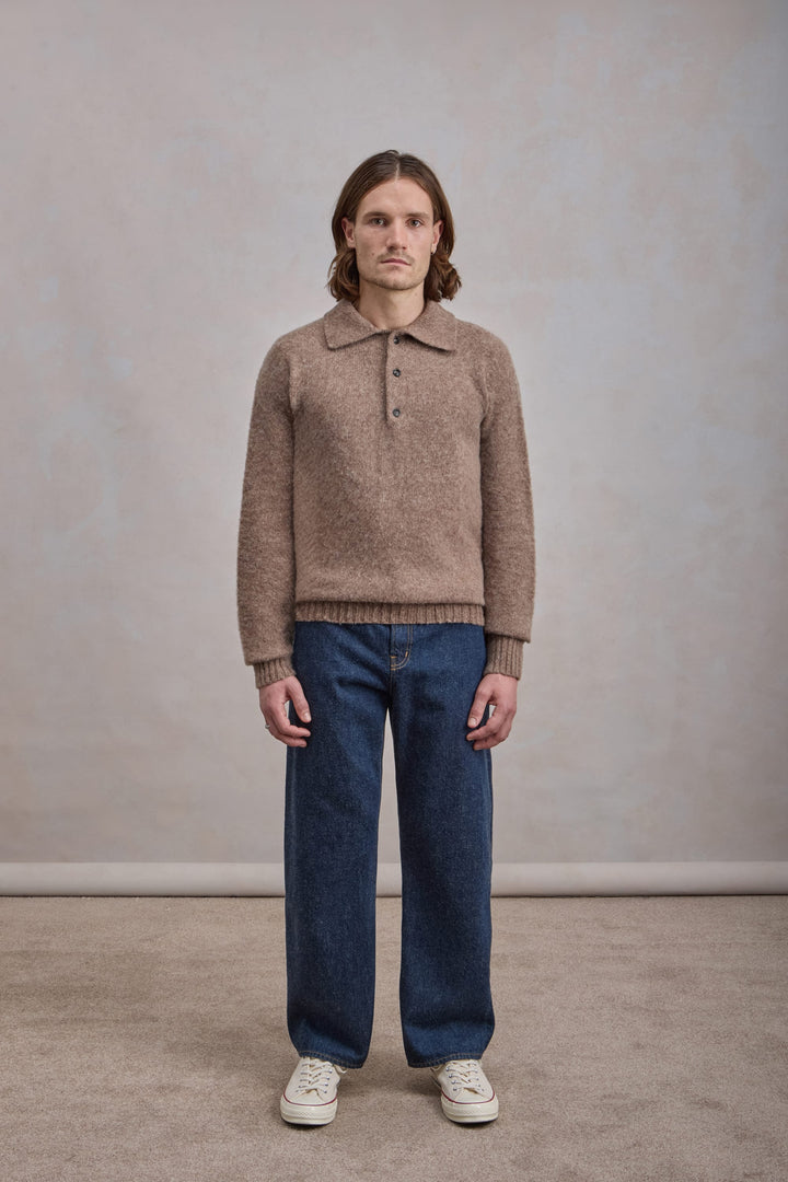 Shaggy Dog wool polo collar sweater – Brown