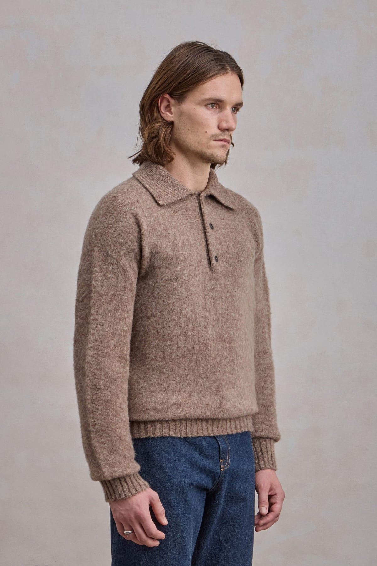 Shaggy Dog wool polo collar sweater – Brown