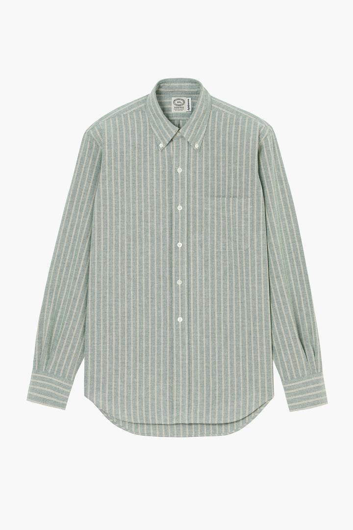 'Vintage Ivy' Shirt - Green/Ecru Striped Oxford